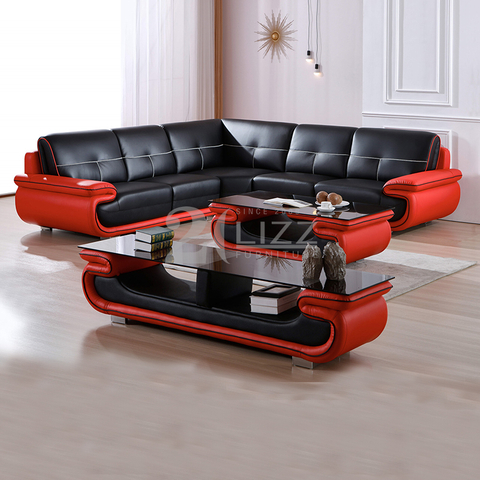 Sofá clássico grande preto e vermelho para sala de estar