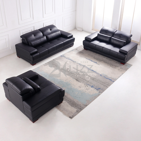 Conjunto de móveis, sofá de couro preto genuíno