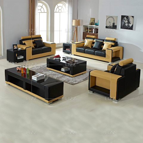 Sofá modular de couro genuíno com mesa