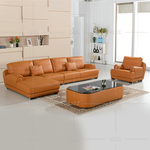 Sofá de couro marfim com design europeu da sala de estar