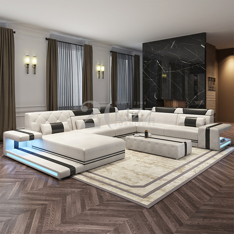 Sofá secional tufado de led elegante com armazenamento