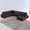 Sofá individual em forma de L preto e vermelho para sala de estar