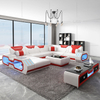 Belo sofá em forma de U preto e vermelho para sala de estar