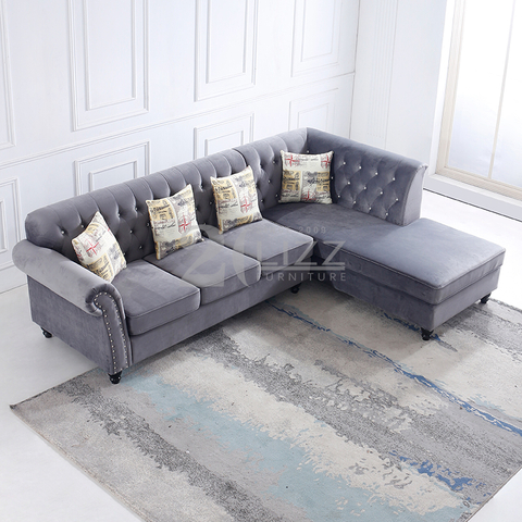 Sofá confortável em forma de L Chesterfield para sala de estar
