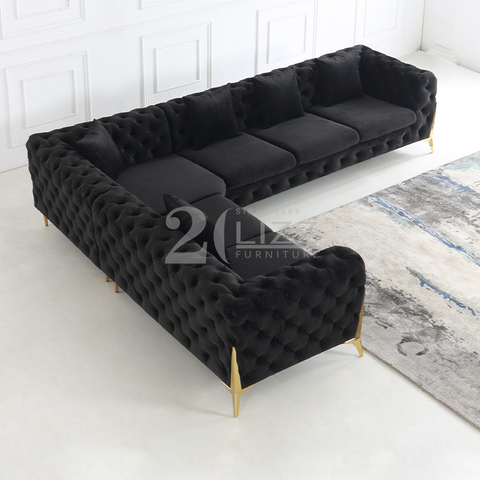 Sofá de canto tradicional dourado da sala