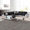 Sofá de couro para sala de estar moderna com moldura de madeira