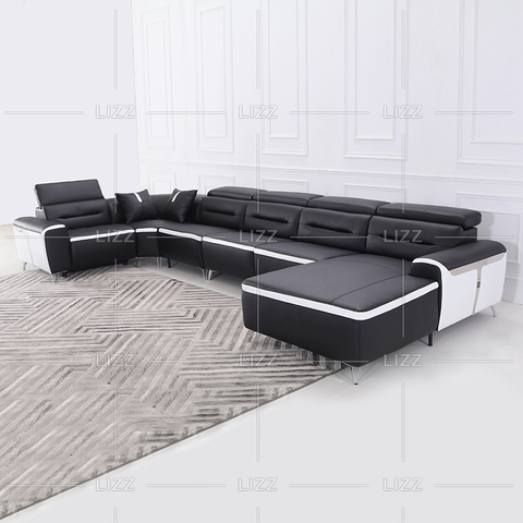 Conjunto de móveis Sofá reclinável de couro preto