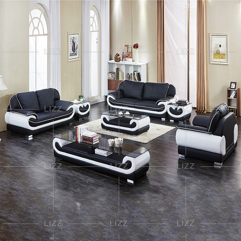 Sofá americano contemporâneo de couro preto e branco