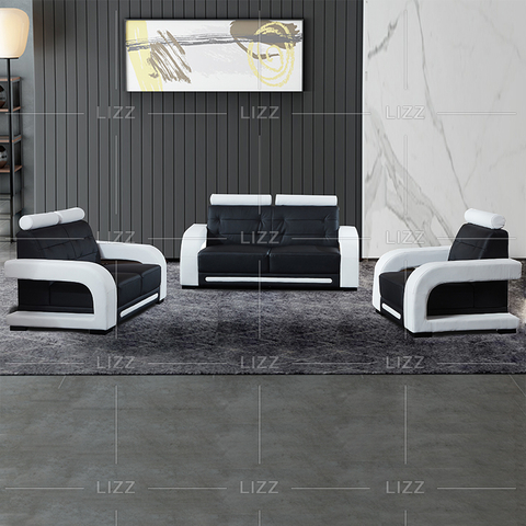 Sofá de couro preto e branco para sala de estar para lazer