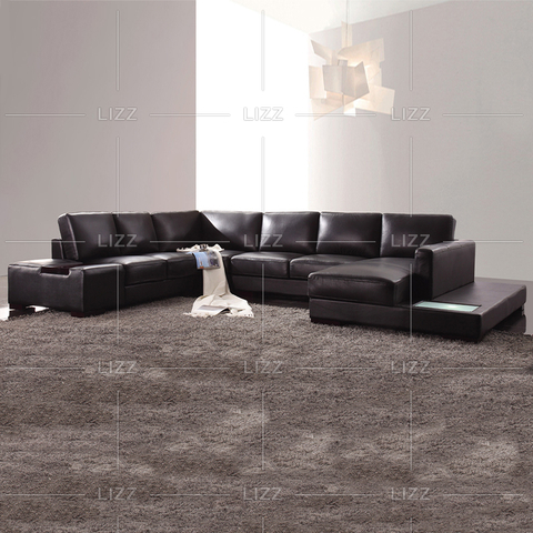 Sofá de couro preto para sala de estar de lazer