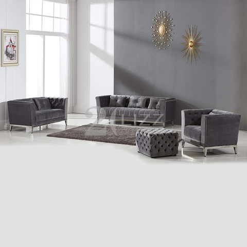 Sofá de tecido Chesterfield moderno para sala de estar