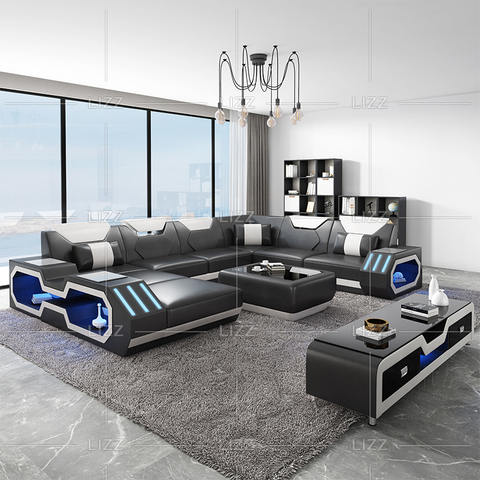 Sofá secional LED moderno com design mais recente e espreguiçadeira