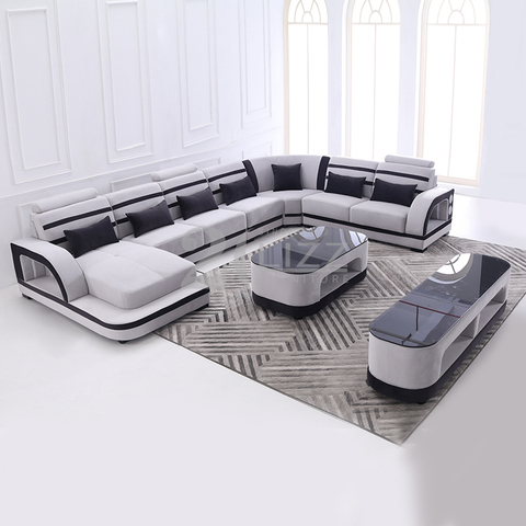 Sofá de tecido modular para sala de estar com mesa