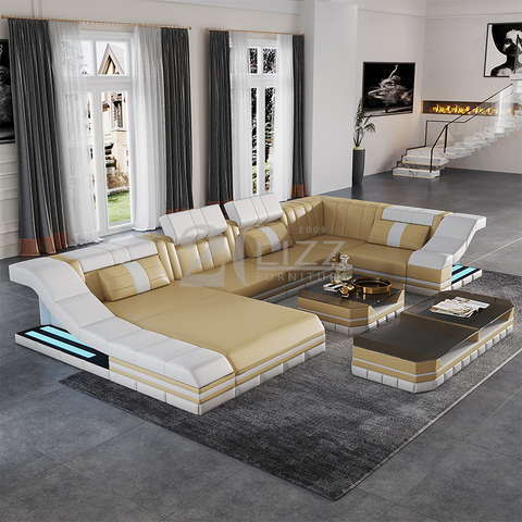 Sofá secional em forma de U LED amarelo e preto para quarto