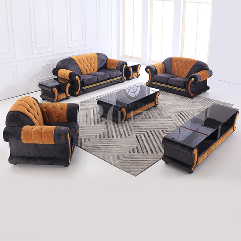 Sofá de tecido Chesterfield com mesa de centro