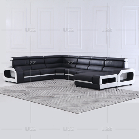 Sofá floral quadrado em forma de L preto e branco para sala de estar
