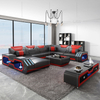 Belo sofá em forma de U preto e vermelho para sala de estar