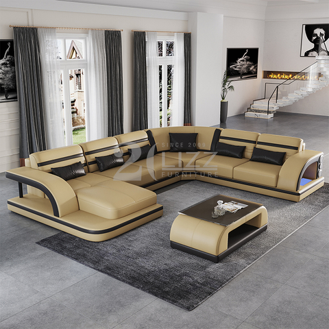 Sofá secional de couro com design europeu para sala de estar