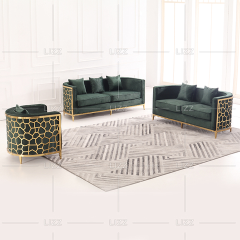 Sofá de tecido contemporâneo de luxo com estrutura de metal