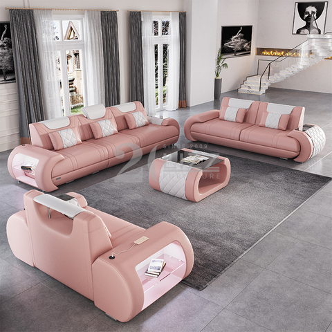 America Leather Living Room Led Sofá com mesinha de centro