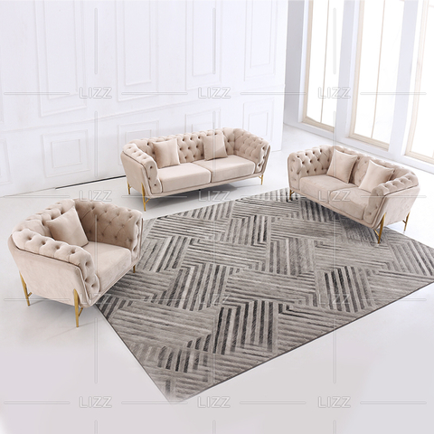 Sofá de tecido para sala de estar Chesterfield com pernas douradas